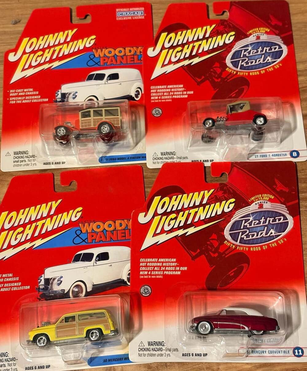 Johnny Lightning Woodys & Panels and Retro Rods 1:64 Scale Diecast Cars Lot of 4